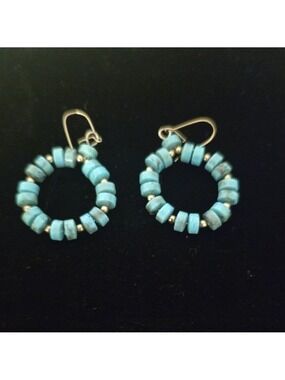 Turquoise Tube Bead Hoop Earrings